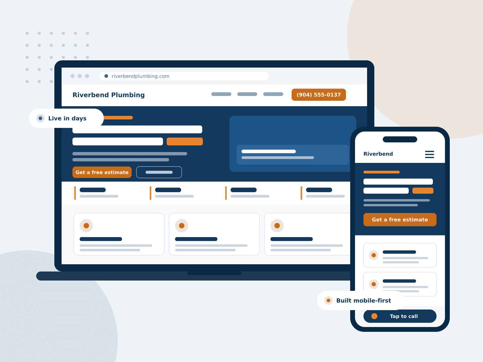 Laptop and phone showing a small business website built by First Coast Web Studio